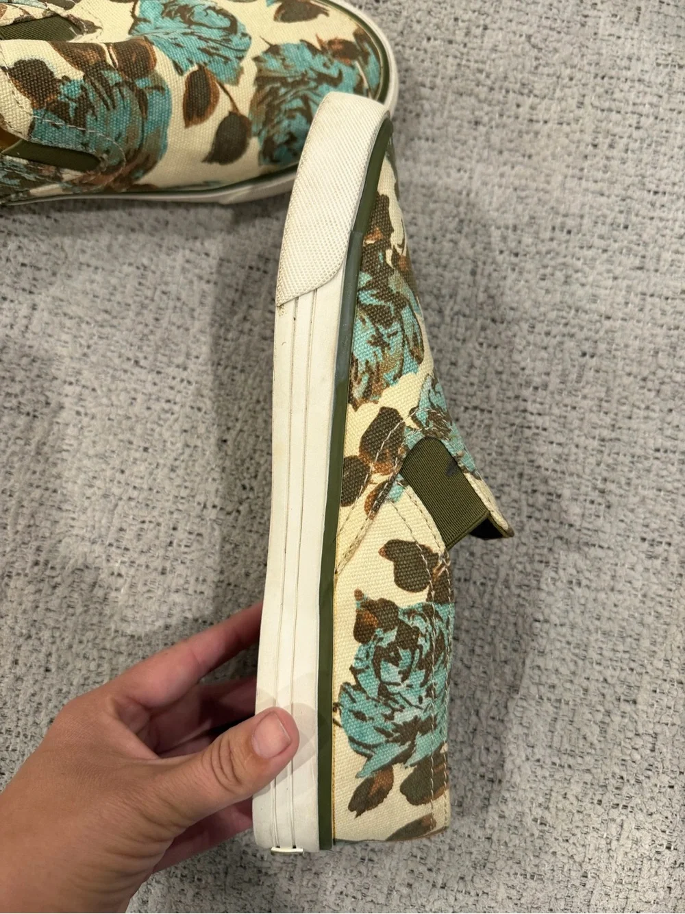 Tory Burch Floral Canvas Slip-On Flats in Teal and Brown
